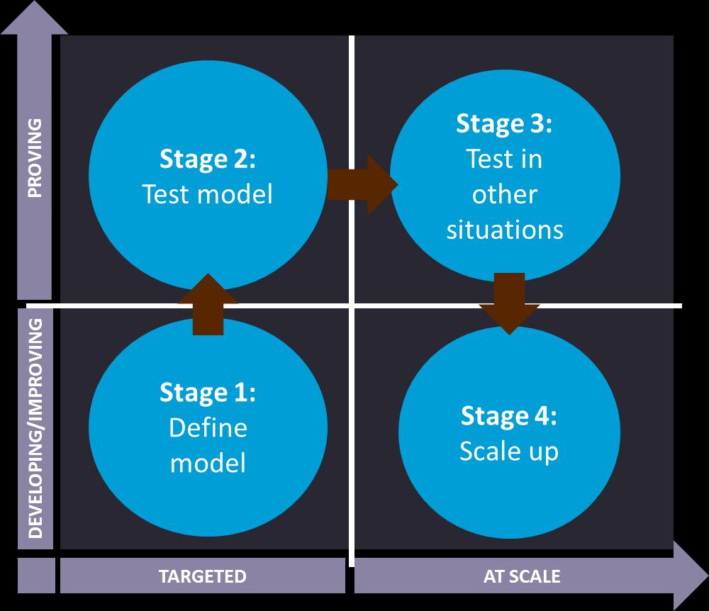 3 The Four Stages of Model Development The process of taking a model to scale can be divided into four stages (Figure 1). Ideally, a model will proceed through each stage in sequence.
