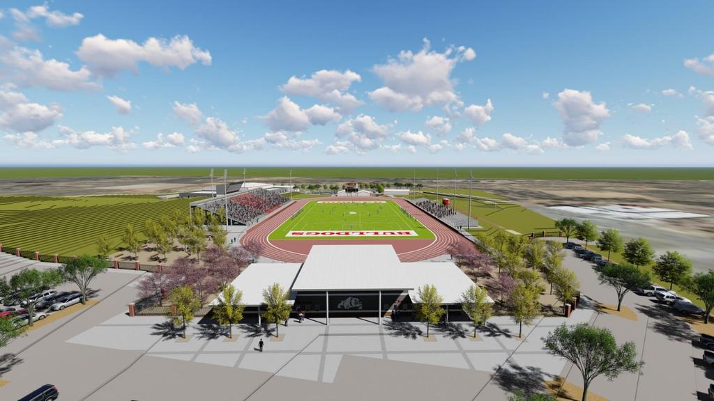 Proposed Bulldog Stadium, Training Room, and Locker Room Improvements New athletic surface and 8 lane track New home & visitor grandstands New press box and provide