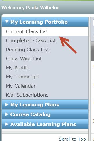 Step 8: Click on the Class Name Link for the class you wish to complete to see an