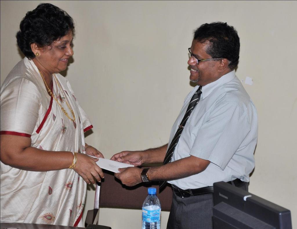 The Sri Lankabhimanya, Hon Lakshman Kadirgamar Gold Medal for excellence The ceremony to donate Money for the Medal to the Vice Chancellor, University of Peradeniya Mrs Suganthie Kadirgamar