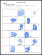 Before the Activity The day before the activity, create the Fingerprint Field Guide page and a set of anonymous fingerprints. a. Using the inkpad, have each student make a thumbprint on the Fingerprint Field Guide page and write his or her name under the print.