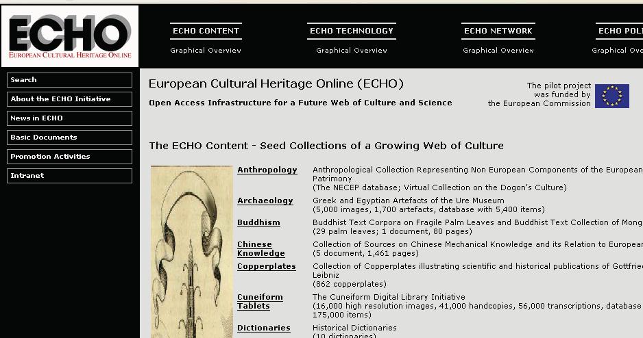 ECHO (European Cultural Heritage Online) http://echo2.mpiwg-berlin.mpg.de/home OECD 2004.1.30 Access to research data 17.
