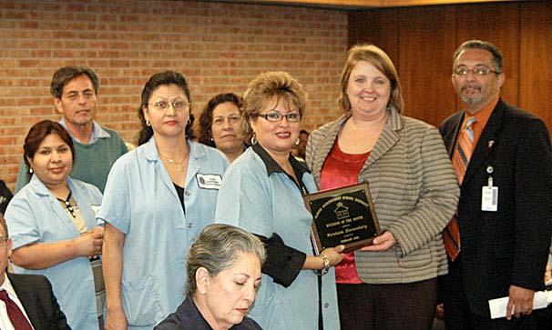 Worsham Elementary won the honor of Building of the Month. Rosalinda Ochoa is head custodian. Joining her were custodians Rosa M. Aguilar, Maria Medrano, Jorge Pineda and Orelia Villarreal.