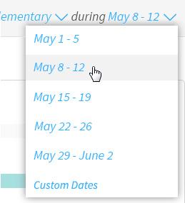 You can choose one of the standard weekly time frames or custom dates K.