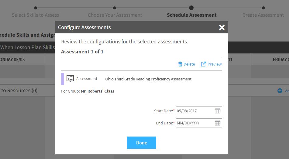 9. On the Choose Your Assessment page, there will be a single resource shown: the Ohio Third Grade Reading Proficiency Assessment. It will already be added to your plan S. Select Continue T. S T 10.