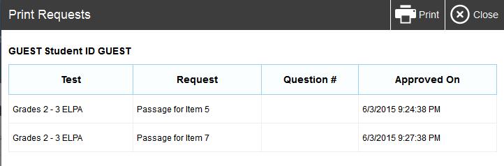 In the banner, click Approved Requests. The Print Requests window opens (see Figure 9), listing print requests by student. 2.