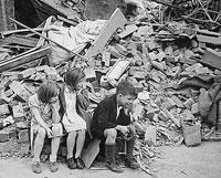 Many buildings were destroyed and lives lost but Londoners pulled together and make the most of life in the air raid shelters.