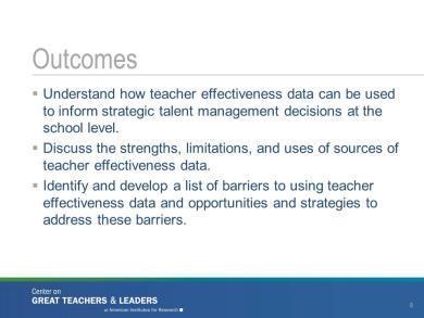 Read the outcomes for Part 1 from the slide.