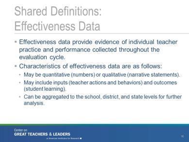 We ve been talking about effectiveness data, but what are they? What do we mean? What do they include? Effectiveness data are not just about observations.