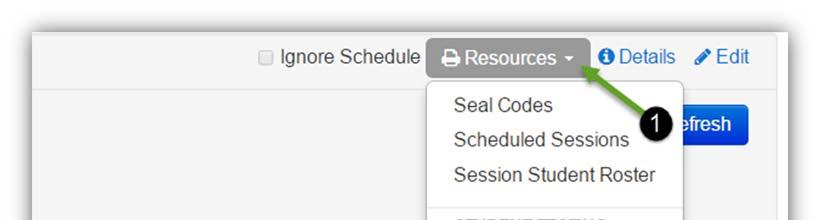 3. On the left side of the screen there is a Session List. Select the session name you wish to print tickets for. On the right side of the screen you will see a button called Resources. 1.
