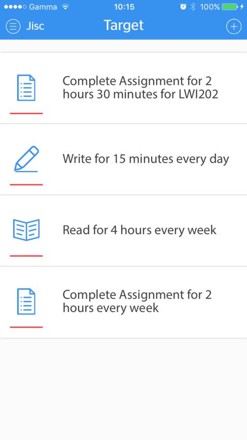 Logs and targets Target View You can also view any targets you ve set for your study activities. Swipe left to edit or delete a target.