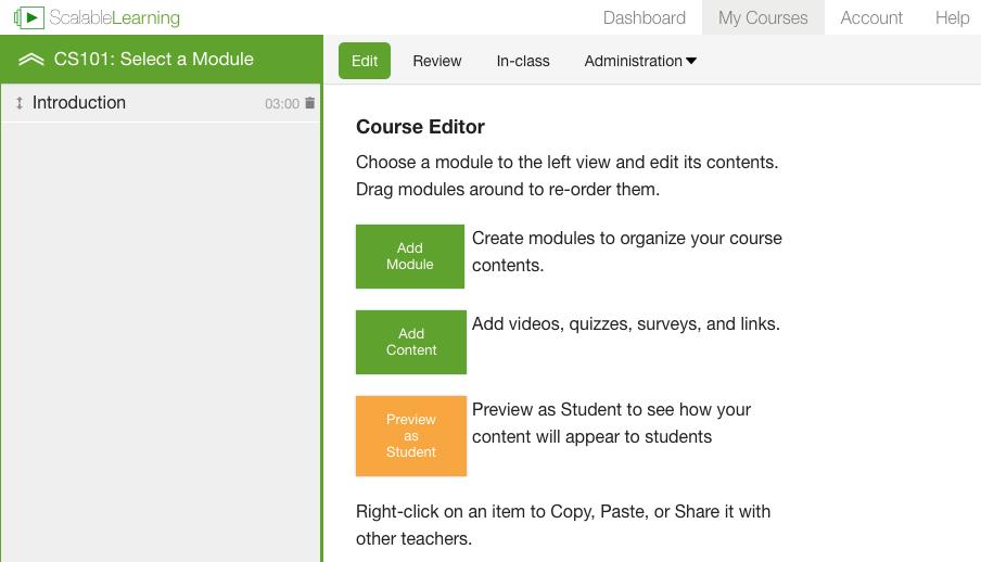 About the Course Menu The course menu lets you choose to Edit a course