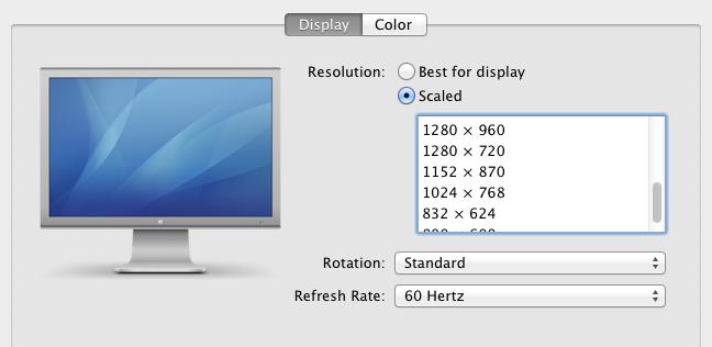 o Choose scaled and then select either 1280x720 for widescreen or 1024x768 for normal presentations.