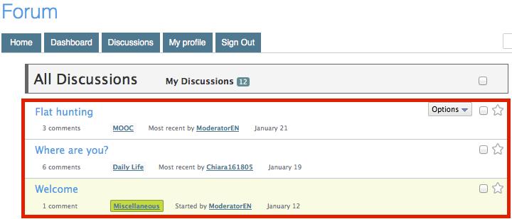 3.2.3 Read messages You are able to read messages on the forum by clicking on the Discussions tab.