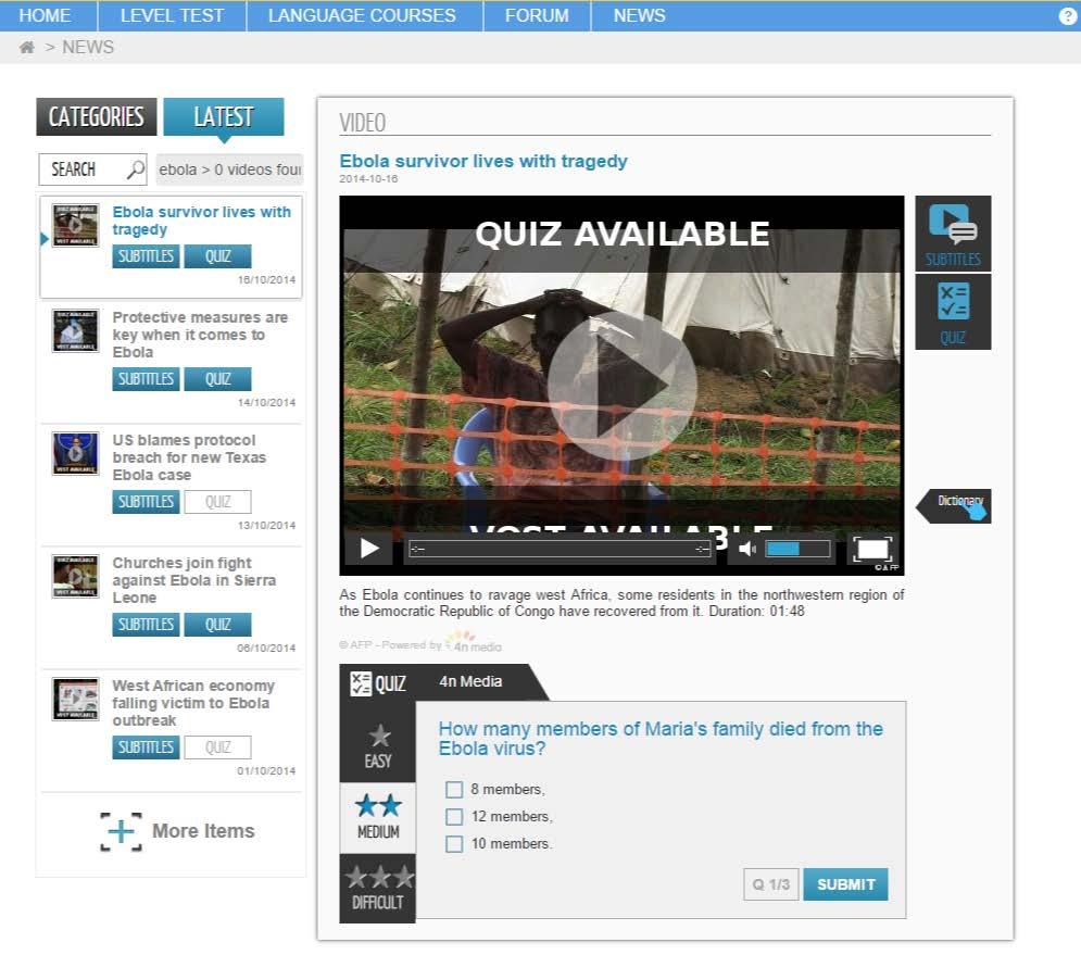 4.3.2 Videos You can also view a video with subtitles in the learning language.