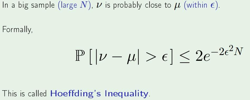 Hoeffding s Inequality Sample frequency ν is likely lose to bin frequency µ.