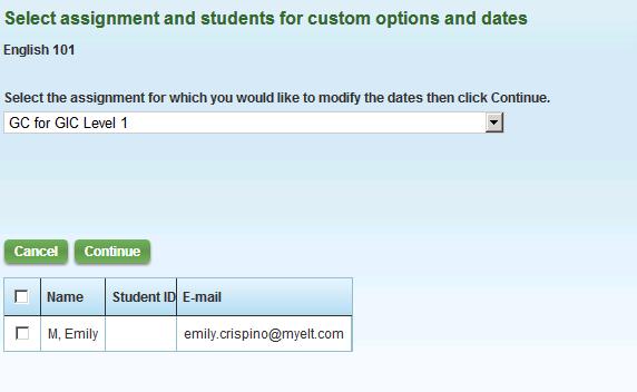 4. Select which student(s) you would like to modify and the assignment you would like modified and click. 5.