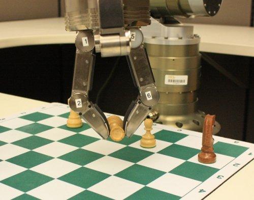 After the human removes his hand from the piece, the robot can then safely reattempt its move This example shows the importance of both response to uncertain events the human entering the workspace