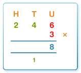 246 x 3 Start by multiplying the 3 by the 6 to give 18 Then multiply the 3 by the