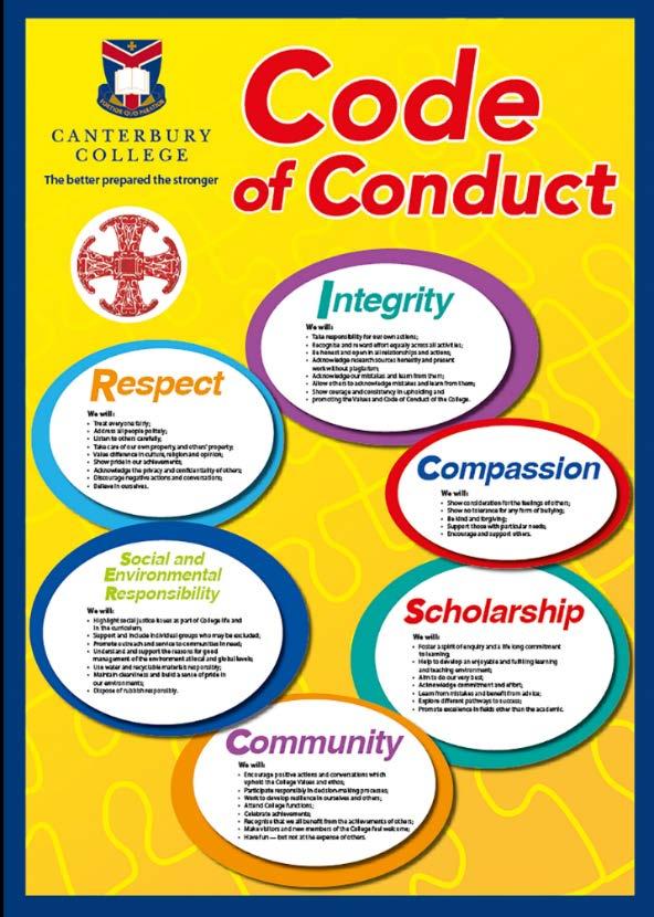 Canterbury College Charter of Values and Code of Conduct Students and their family who seek enrolment at Canterbury College should acknowledge support for the Canterbury College Mission Statement: