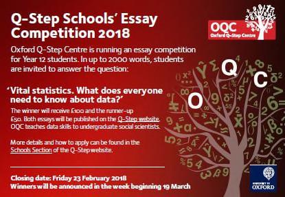 NORTHERN IRELAND TEACHERS NEWSLETTER February 2018 6 Academic competitions: More details on prizes, how to apply and last years winners are on the Q-Step website https://www.oqc.ox.ac.