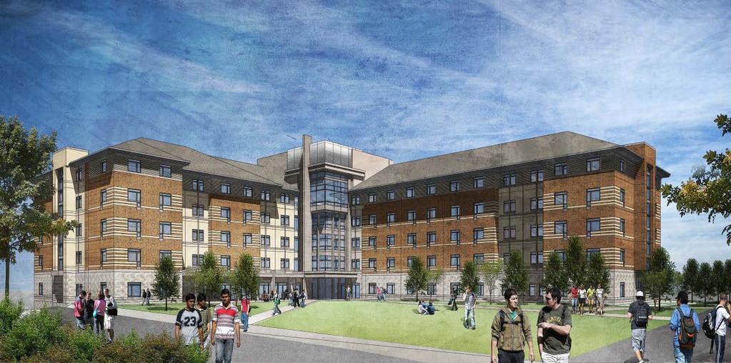 New Residence Hall at Cooper Court $38M, Five Story, 112,000 SF Facility 400 bed Freshman residence, 2 and 4 bedroom unit suites CMAR contract, currently in