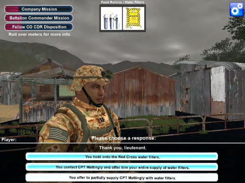 Examples of Simulation Gameplay This picture below describes one of the other leaders that the learner must work with in order to achieve success in the mission.