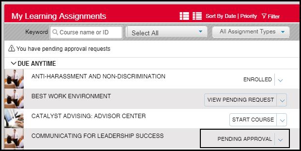 Note the top portion contains a message indicating that the Schedule Offering selected requires approval for registering.