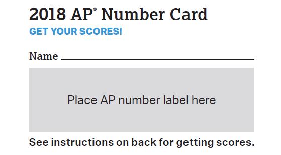 AP Number Card Take an AP number label and place it on the AP number card attached to the back cover of your Student Pack. Write your name on the card.