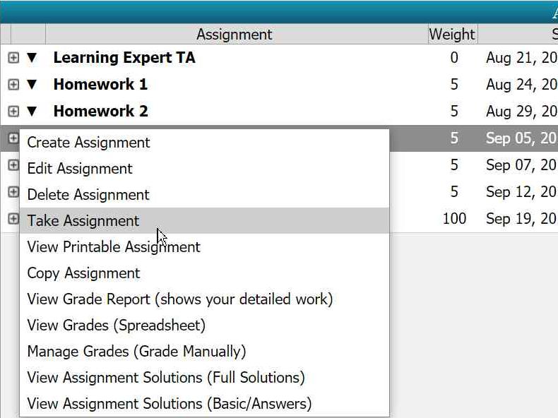 At any time, you can cancel taking the assignment by clicking on any selection in the blue menu at the top of your screen.