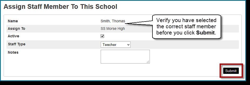 On the Summer School Start Page, select the District Staff tab. Enter the staff member name. Click Search.
