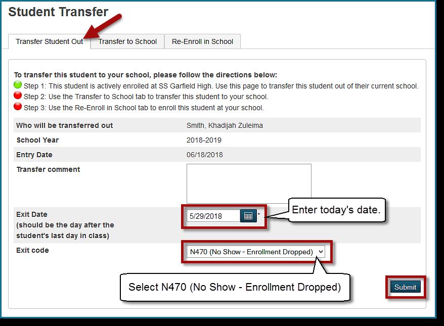 The green checkmark displays once the step is completed. Complete the Transfer Student Out tab. a. Transfer comment (optional): Enter a Transfer comment, if applicable. b.