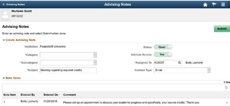 Updates to the Academic Advising Fluid Self Service provide advising notes features allowing students to view and update their Advising Notes to which they