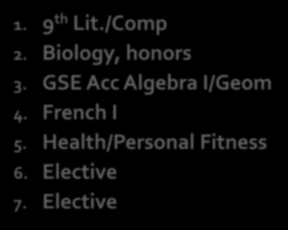 1. 9 th Lit./Comp 2. Biology, honors 3.