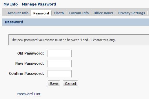 Password Available for all users, you can change the password used when you log in to the portal.