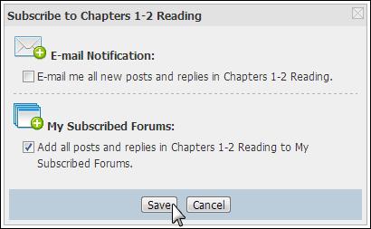 Subscribing to Topics Within a course, category, or topic, you can subscribe to a discussion and, therefore, all of its subsequent messages.