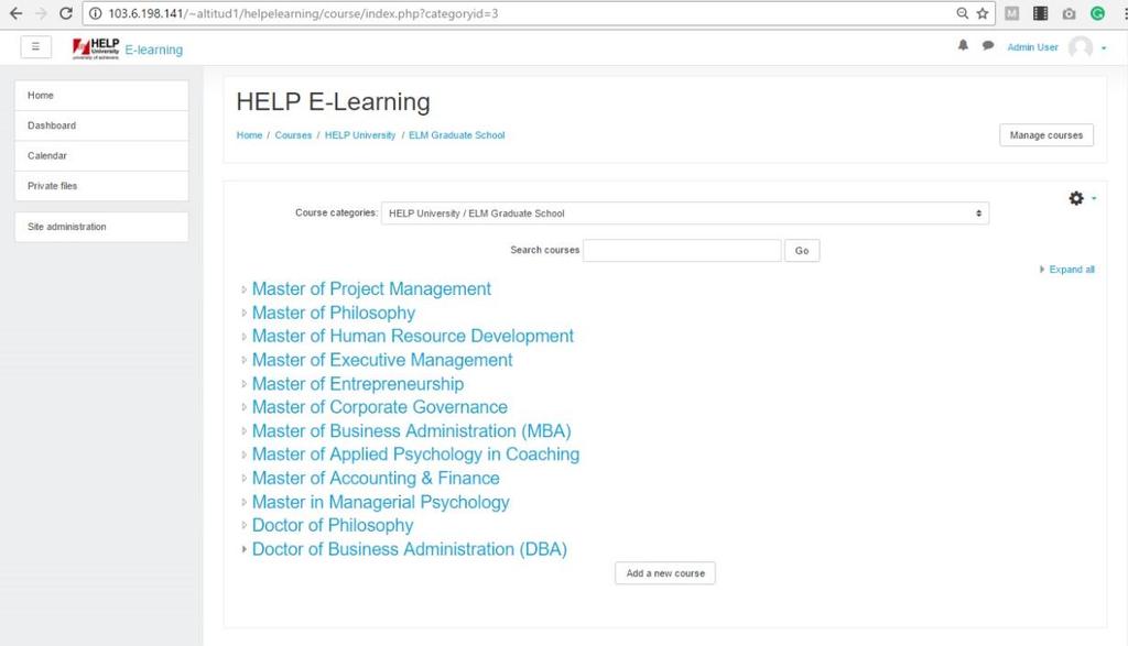Figure 4: The Course Structures and Program Listed for Each Department Figure 5: The List of the Course for All Programs in ELM Graduate School.