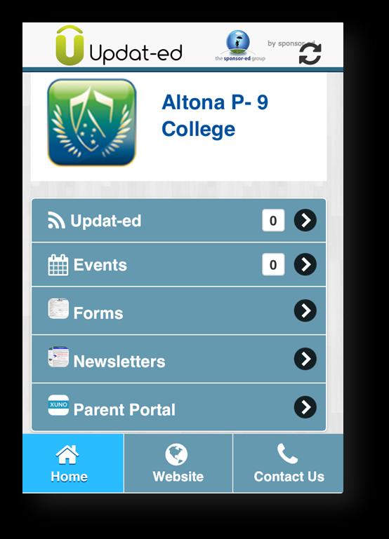 Short messages from the college are pushed out to the App in the Updat-ed section.
