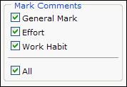 Mark Comments choose the comment type checkboxes that will determine which comments you want to display on the page OR you can check the All checkbox.