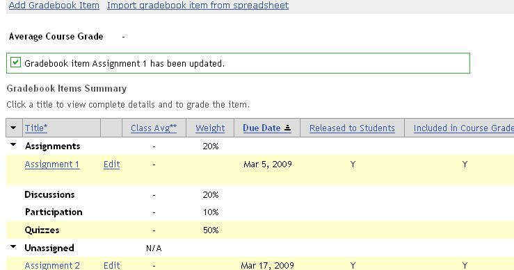 Assignment 1 is now listed under the Assignments category.