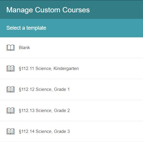 You will see the option to start with a Blank template, as well as a list of existing courses within the system.