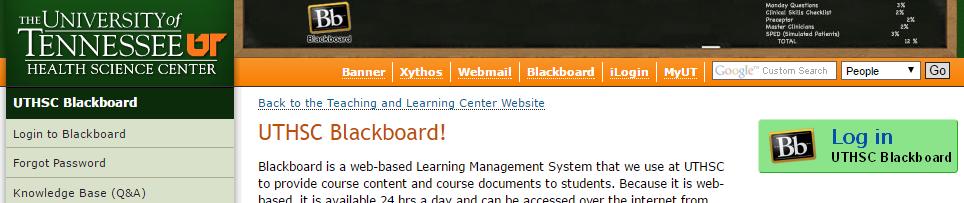 3. After clicking the Blackboard link; you will arrive to the UTHSC Blackboard webpage.