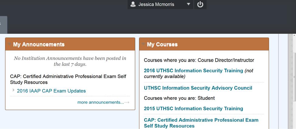 5. After entering Blackboard, look for My Courses section, which will be located in the right corner of