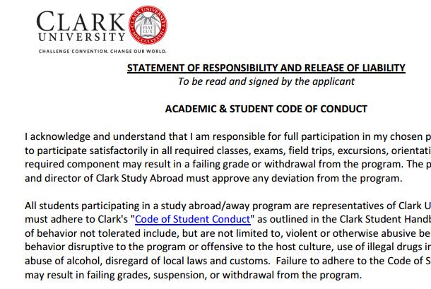 Statement of Responsibility & Liability Withdrawal and refund policies: Due to the special conditions for payment to provider programs, the refund policy differs from the general Clark University