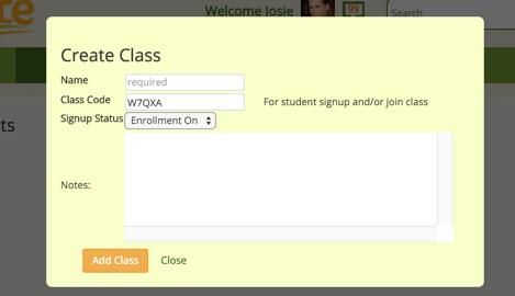Hint: The Class Code is computer generated and can not be changed. 3. The class has now been added to your profile.