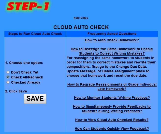 Teacher Manual Chapter 3: Grade Homework 14 Figure 3-8: Cloud Auto Check: Frequently Asked Questions Click on any FAQ question to get