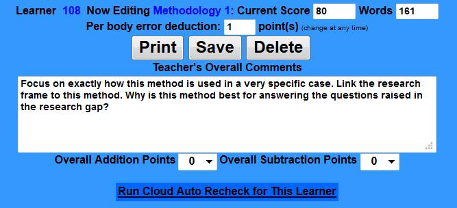 Teacher Manual Chapter 3: Grade Homework 22 Click Save after finishing inputting Figure 3-23: Teacher s Overall Comment Type overall comments Run cloud
