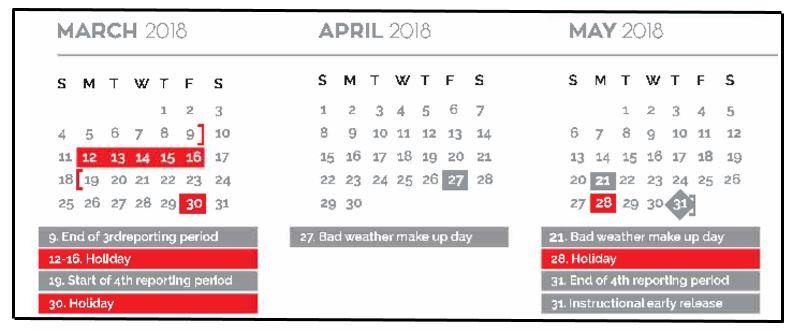 Second Nine Weeks Reporting Period March 19 - May 31 Credit By Exam Registration Deadline for May Testing April 20, 2018 Credit By Exam Testing Window May 21-25 Grade Assessment Date Range Grades