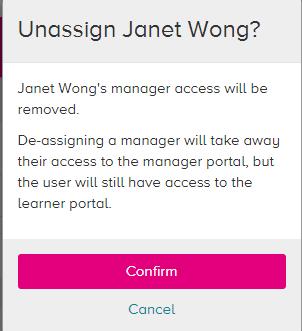 Removing admin rights 3 Navigate to the department where the learner belongs to and click Un-assign.