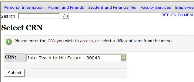 A drop down menu will list the current courses for which you are able to post grades.